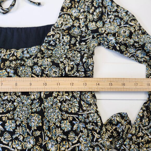 Free People Black Floral Mini Dress Long Sleeve Ruffle Boho NWT $128 Size 2 - Picture 10 of 15